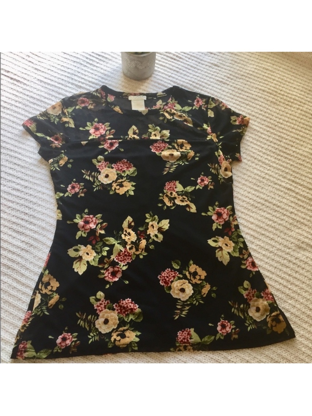 Top Sheer Floral T-shirt Blouse
